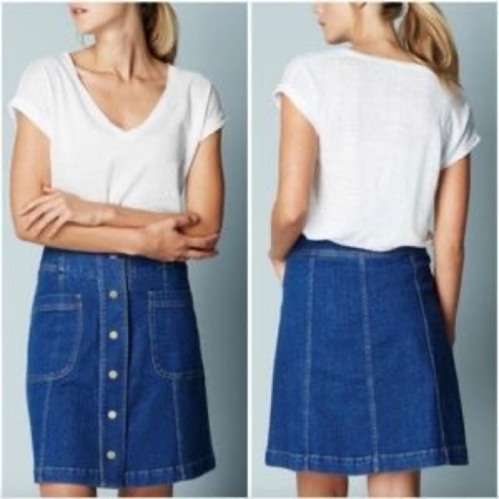 Boden- Snap Front Denim A Line Skirt